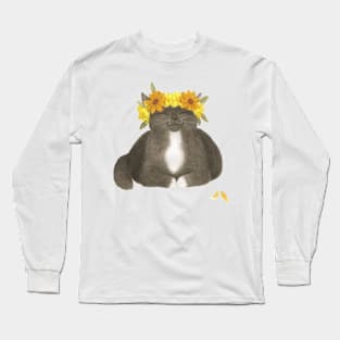 Flower Cat - Black With Yellow Long Sleeve T-Shirt